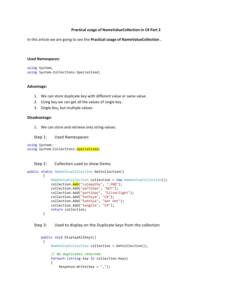 Name Value Collection | PDF