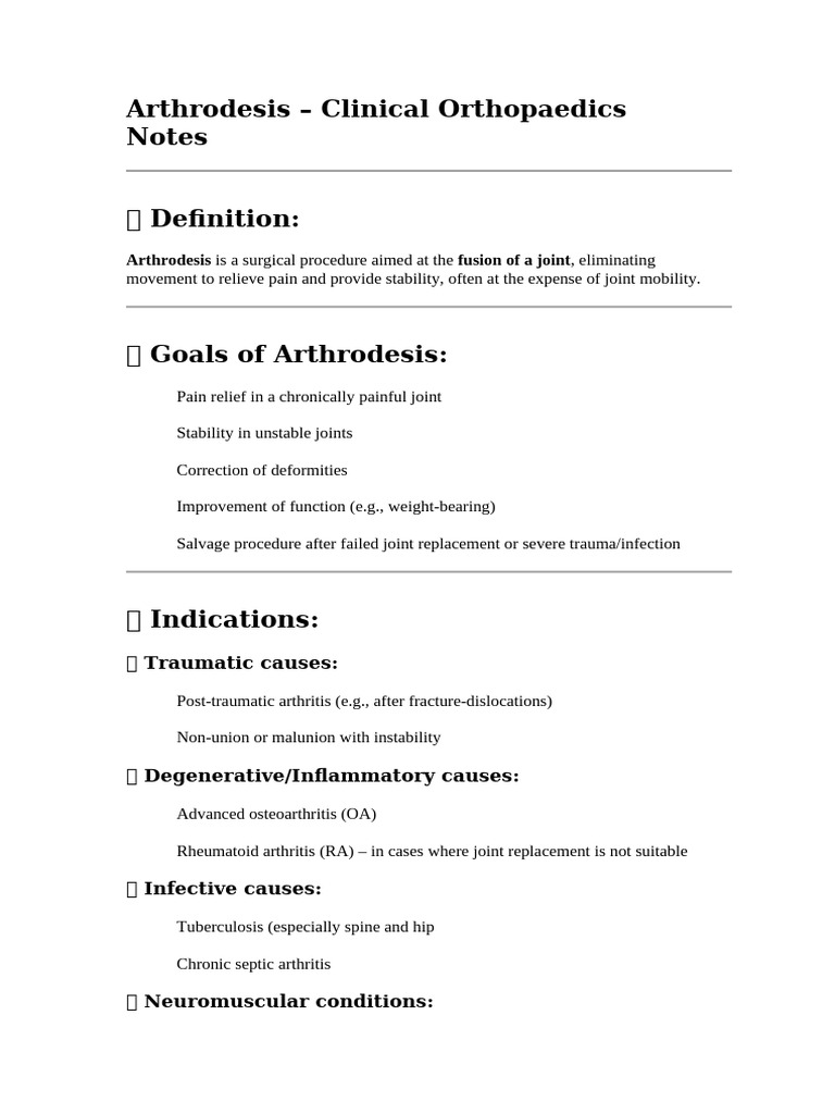 Arthrodesis - Clinical Orthopaedics Notes | PDF | Joint | Osteoarthritis
