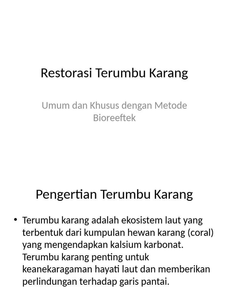 Metode Bioreeftek untuk Restorasi Karang | PDF