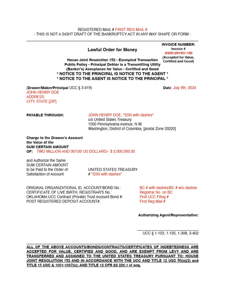 Lawful Order For Money Template | PDF | Uniform Commercial Code ...