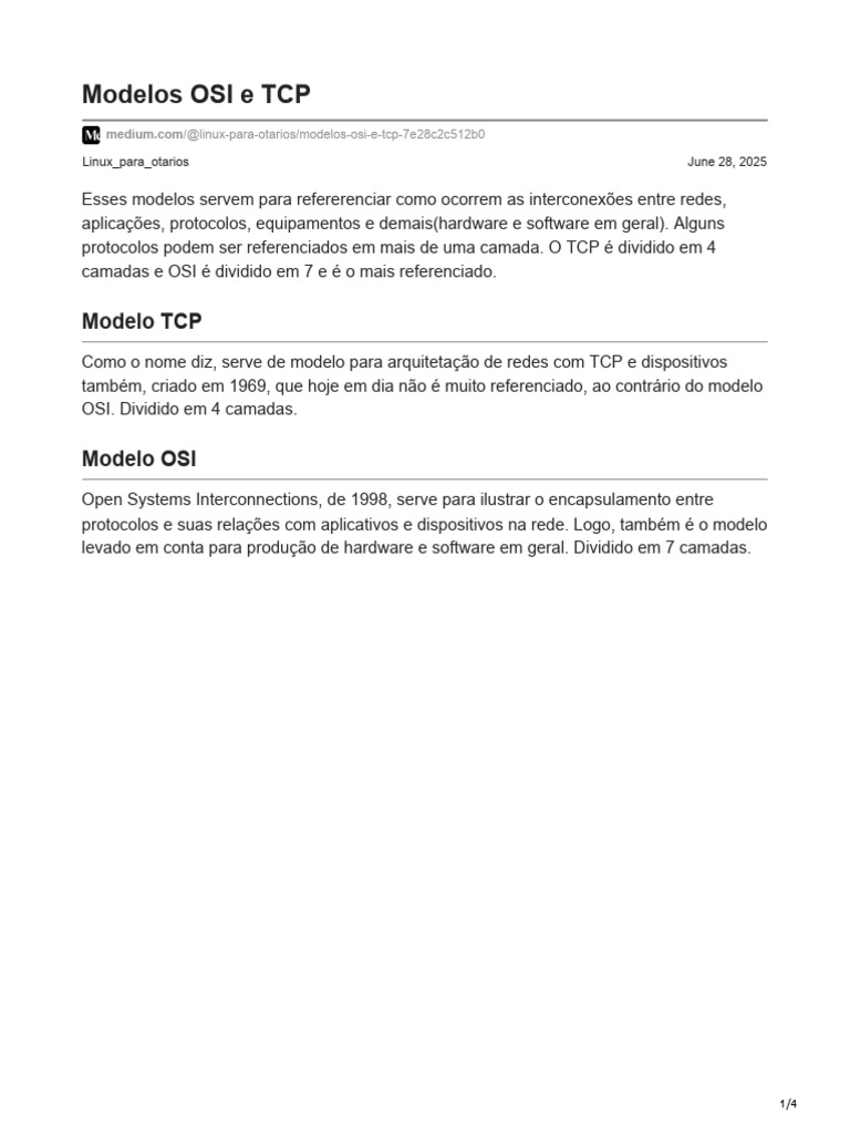 Modelos OSI e TCP | PDF | Modelo OSI | Rede de computadores