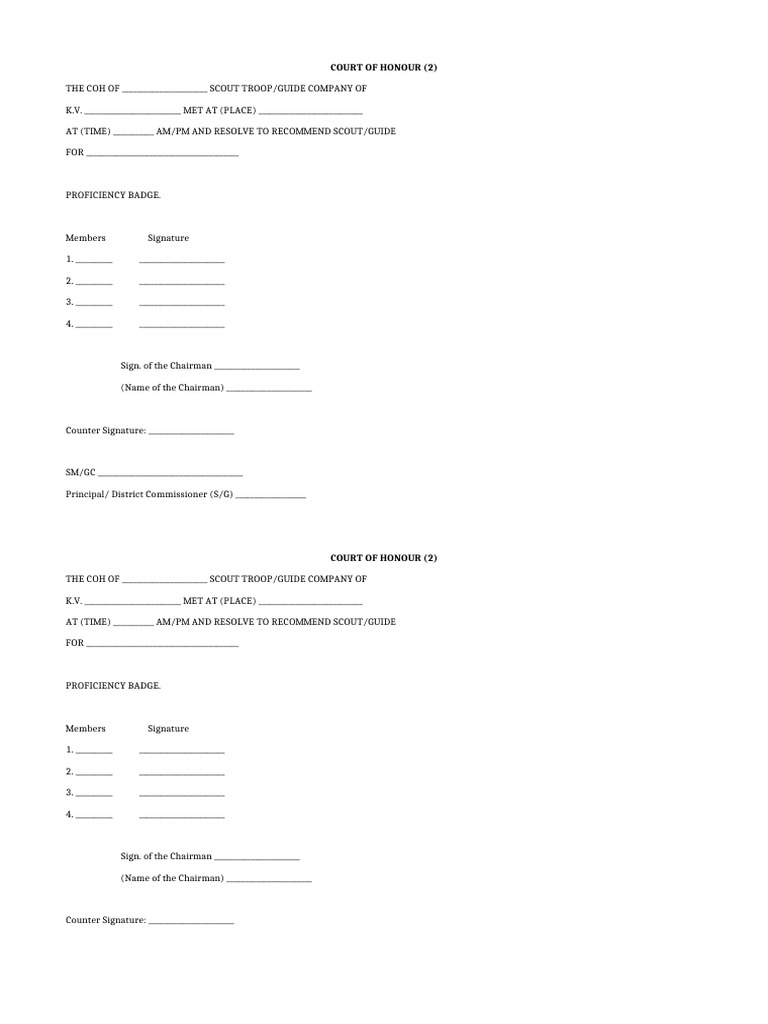 Court of Honour Recommendation Form | PDF