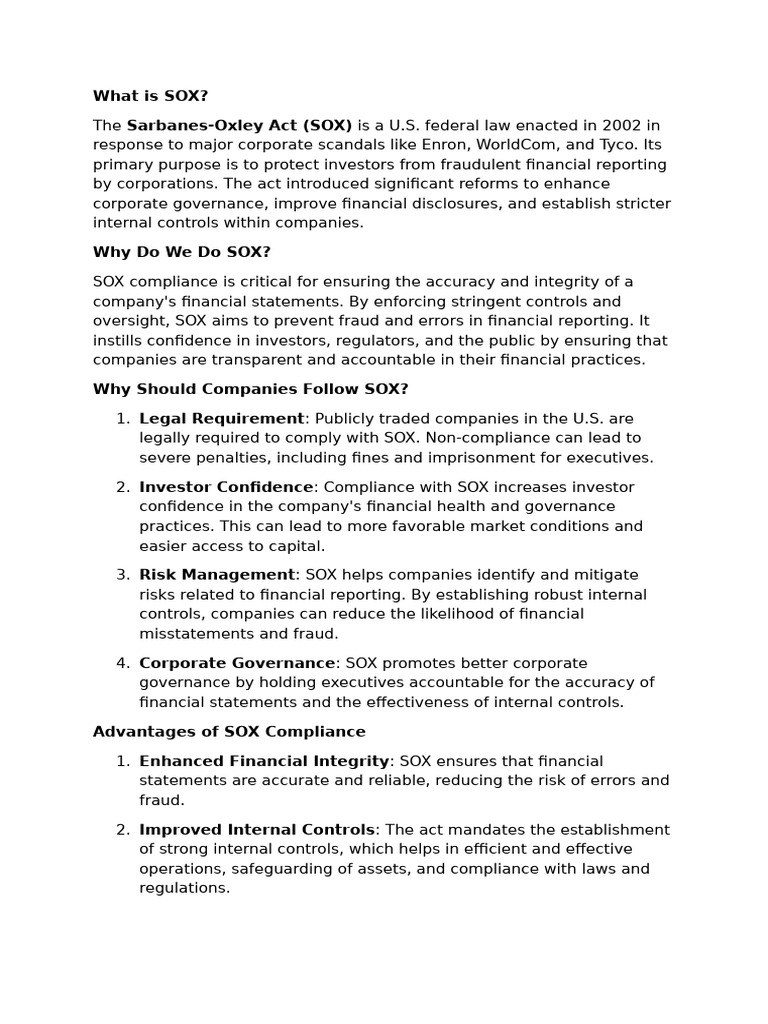 SOX Compliance and Internal Controls | PDF | Internal Control ...
