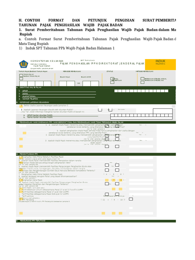 Contoh SPT Tahunan PPh Badan 2025 | PDF