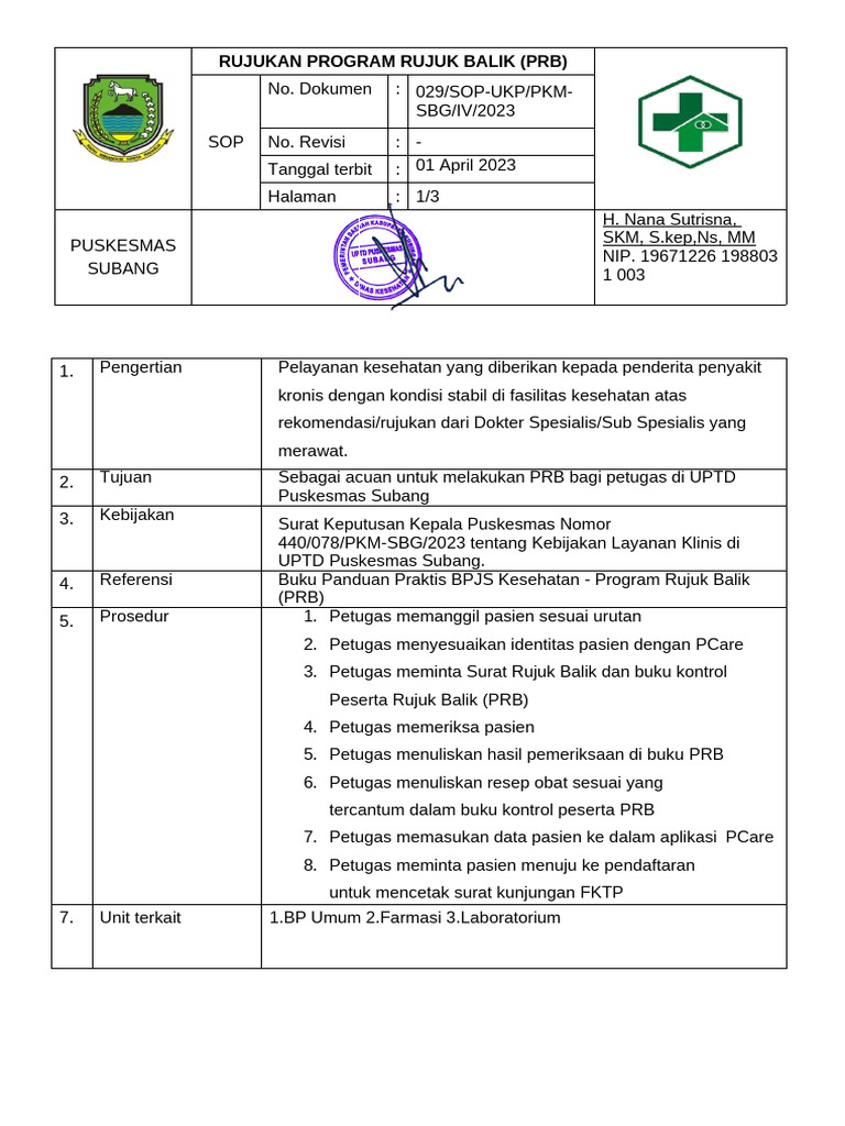 Prosedur Rujuk Balik Puskesmas Subang | PDF