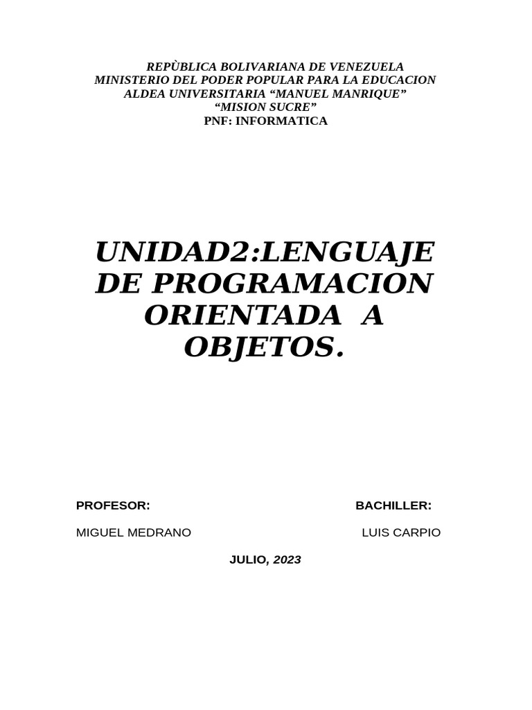 Lenguaje de Programación Orientada a Objetos | PDF | Objeto ...