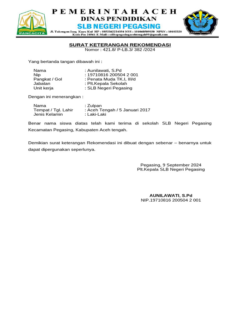 Surat Rekom Siswa | PDF