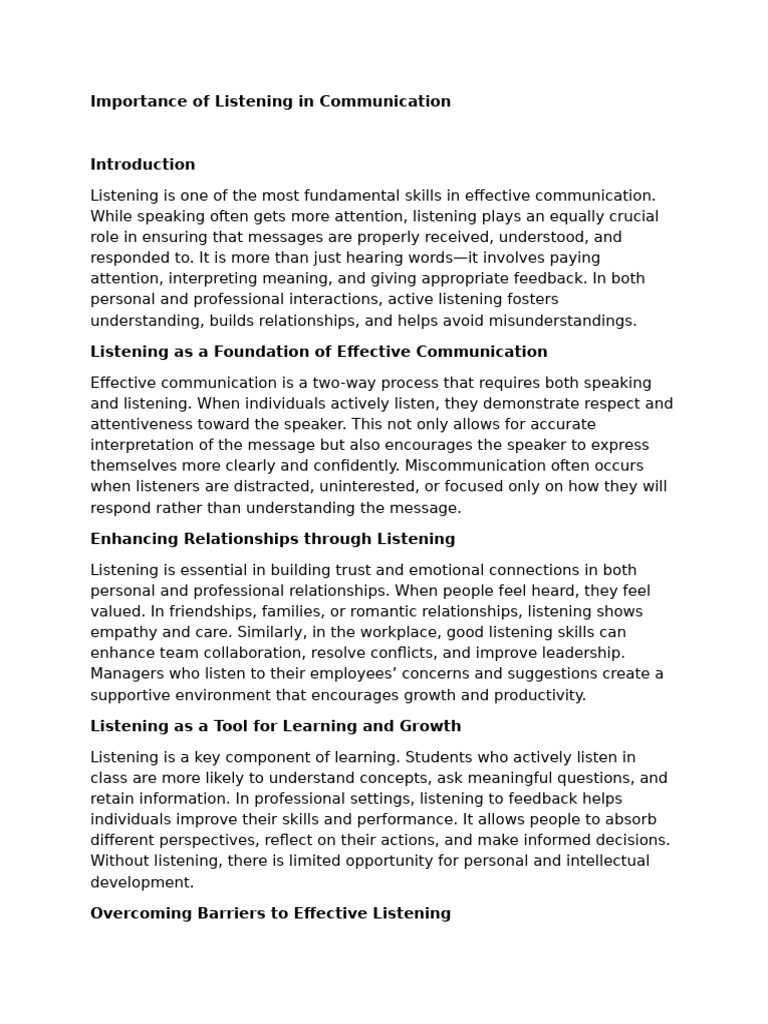 Importance of Listening in Communication | PDF | Communication ...