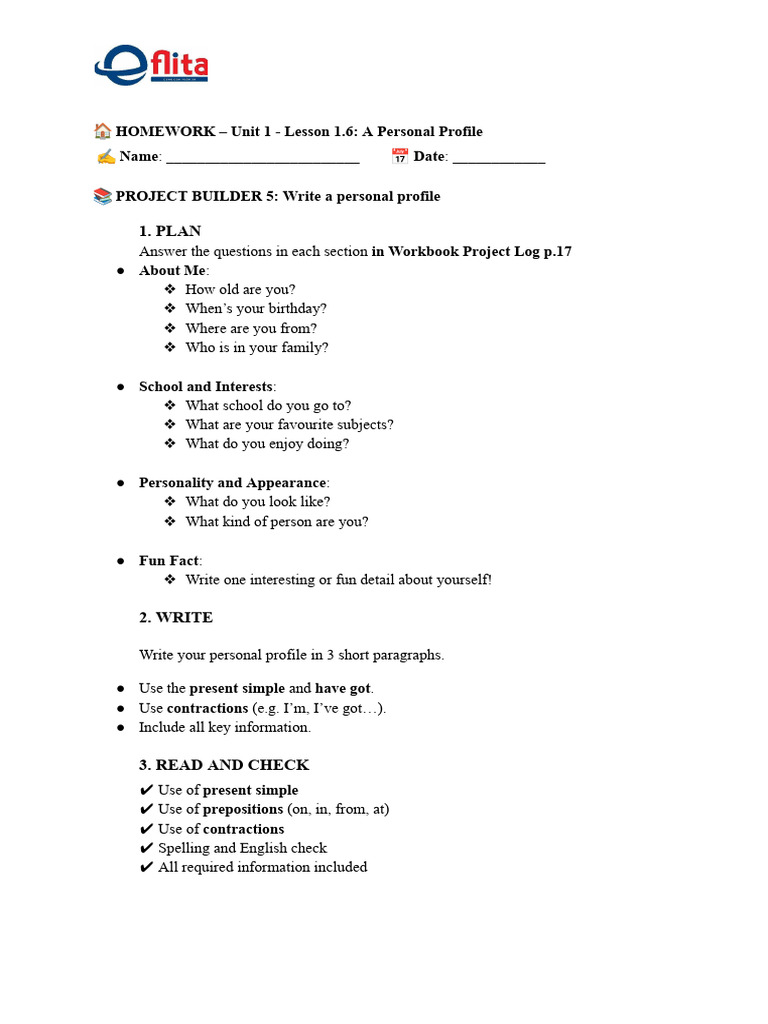 Personal Profile Homework Assignment | PDF