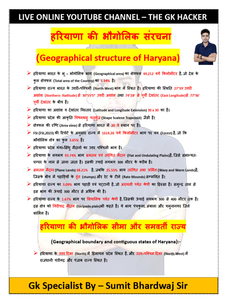 हरियाणा का सम्पूर्ण भूगोल (Geography Of Haryana) By - Sumit Bhardwaj ...