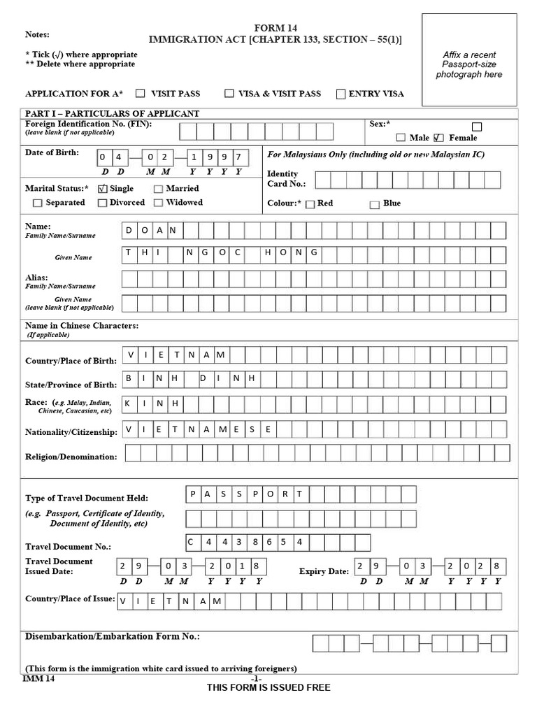 Form14 DoanThiNgocHong C4438654 | PDF | Travel Visa | Cultural ...