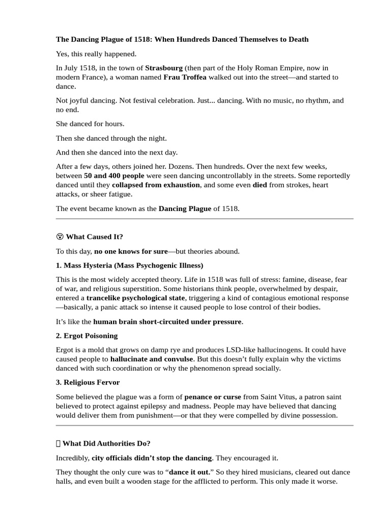 The Dancing Plague of 1518 | PDF