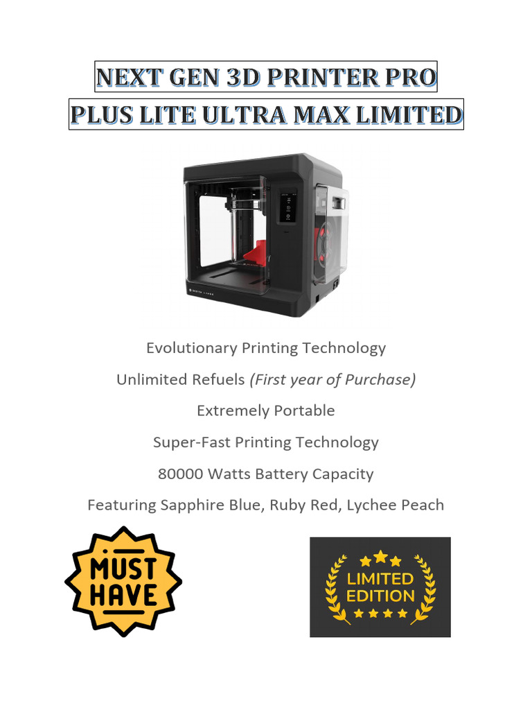 Next Gen 3d Printer Pro Plus Lite Ultra Max Limited | PDF