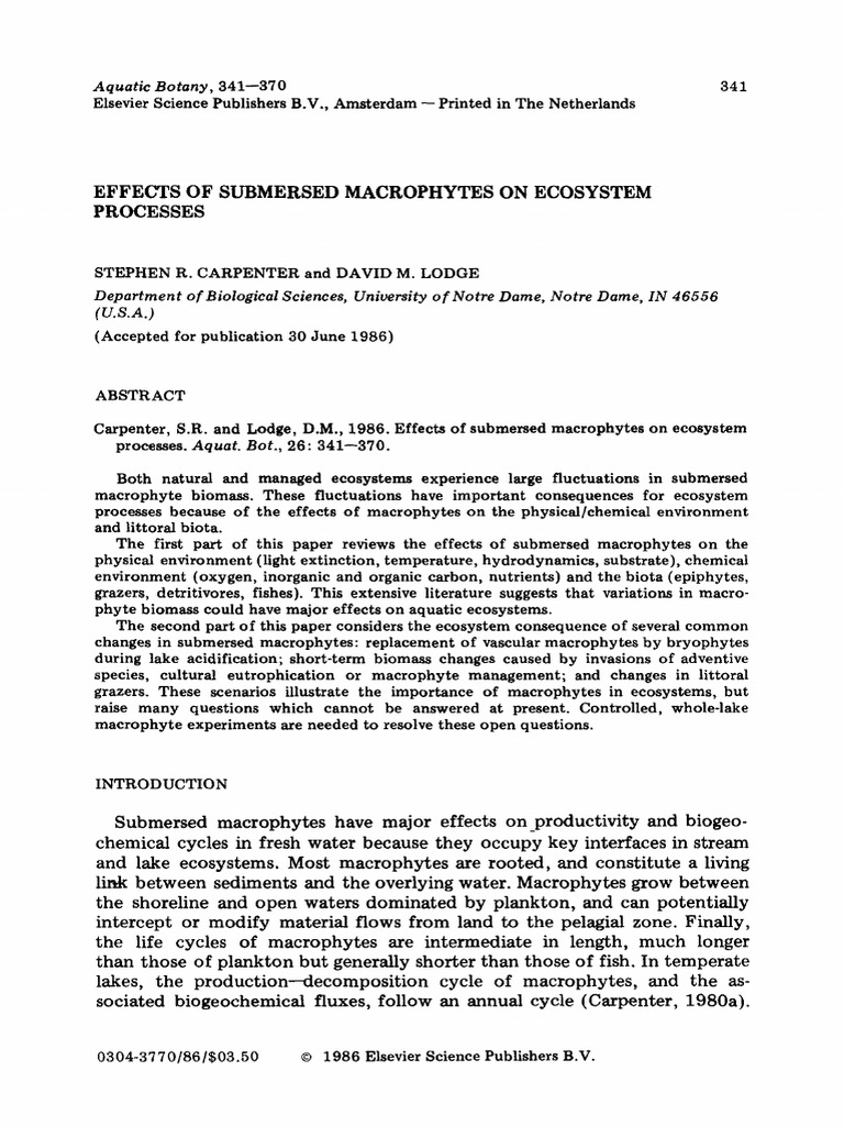 Impact of Submersed Macrophytes on Ecosystems | PDF | Ecosystem ...