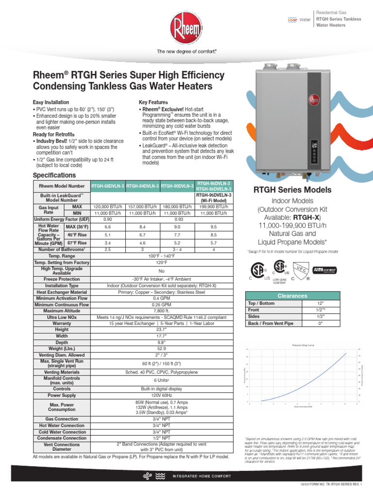 Rheem RTGH Series Water Heater Specs | PDF | Water Heating | Mechanical ...