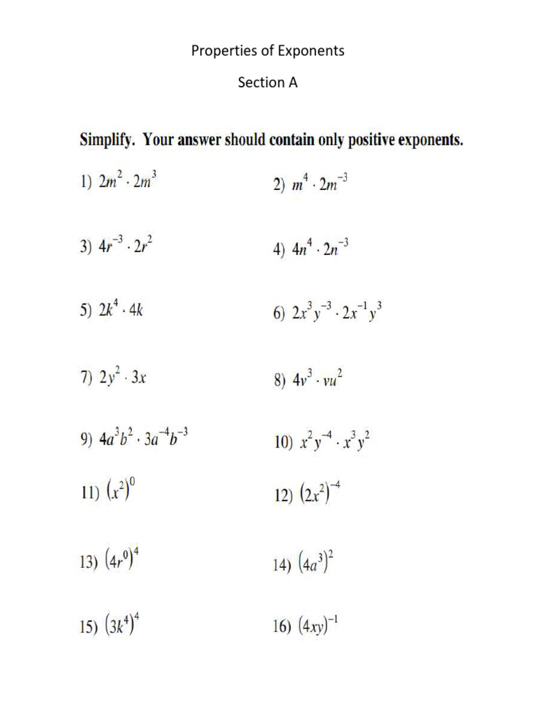 Properties of Exponents | PDF