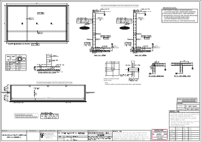UG Sump Layout & Details Drawing | PDF | Masonry | Architectural Elements