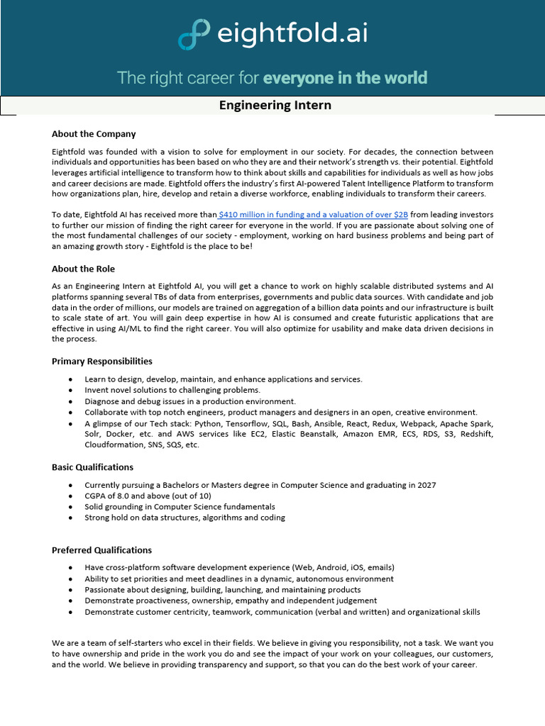 Engineering Internship at Eightfold AI | PDF | Artificial Intelligence ...