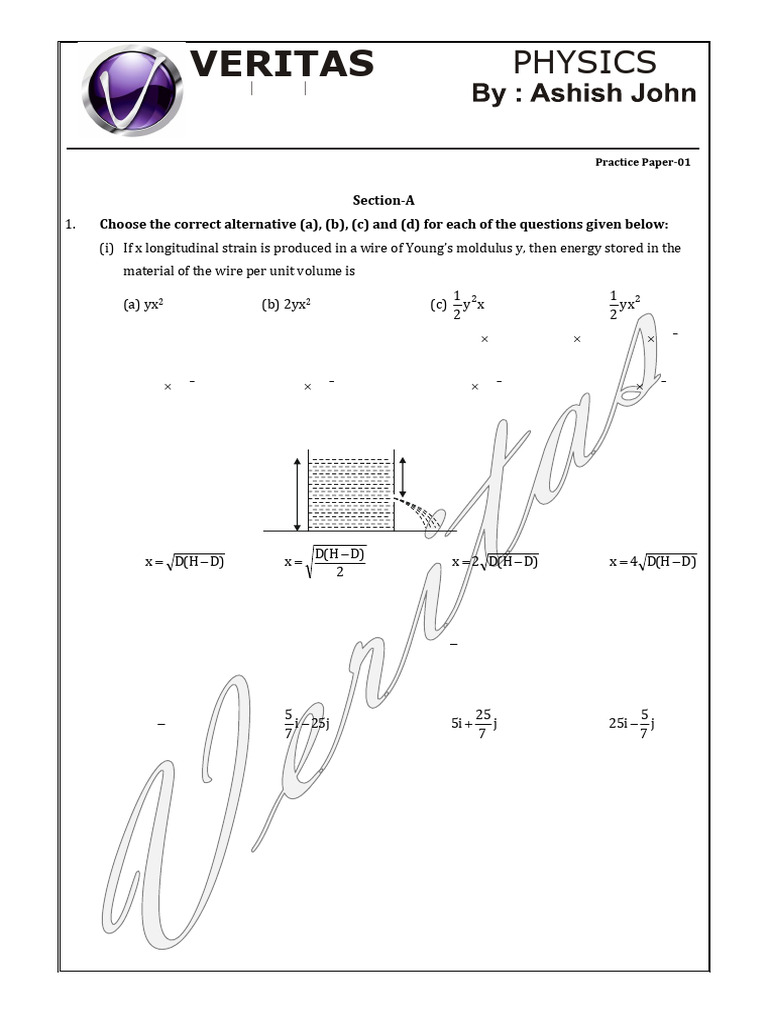 Veritas Physics Practice Paper 01 | PDF | Force | Potential Energy