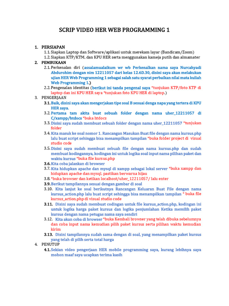 Scrip Video Ujian Web Programming 1 | PDF