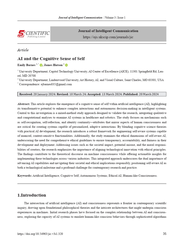 AI and The Cognitive Sense of Self | PDF | Artificial Intelligence ...