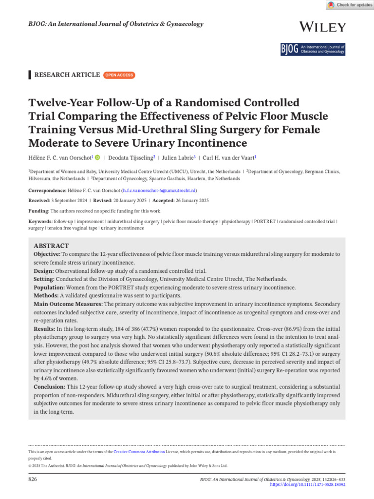 Twelve Year Follow Up of A RCT Comparing The Effectiveness of Pelvic ...