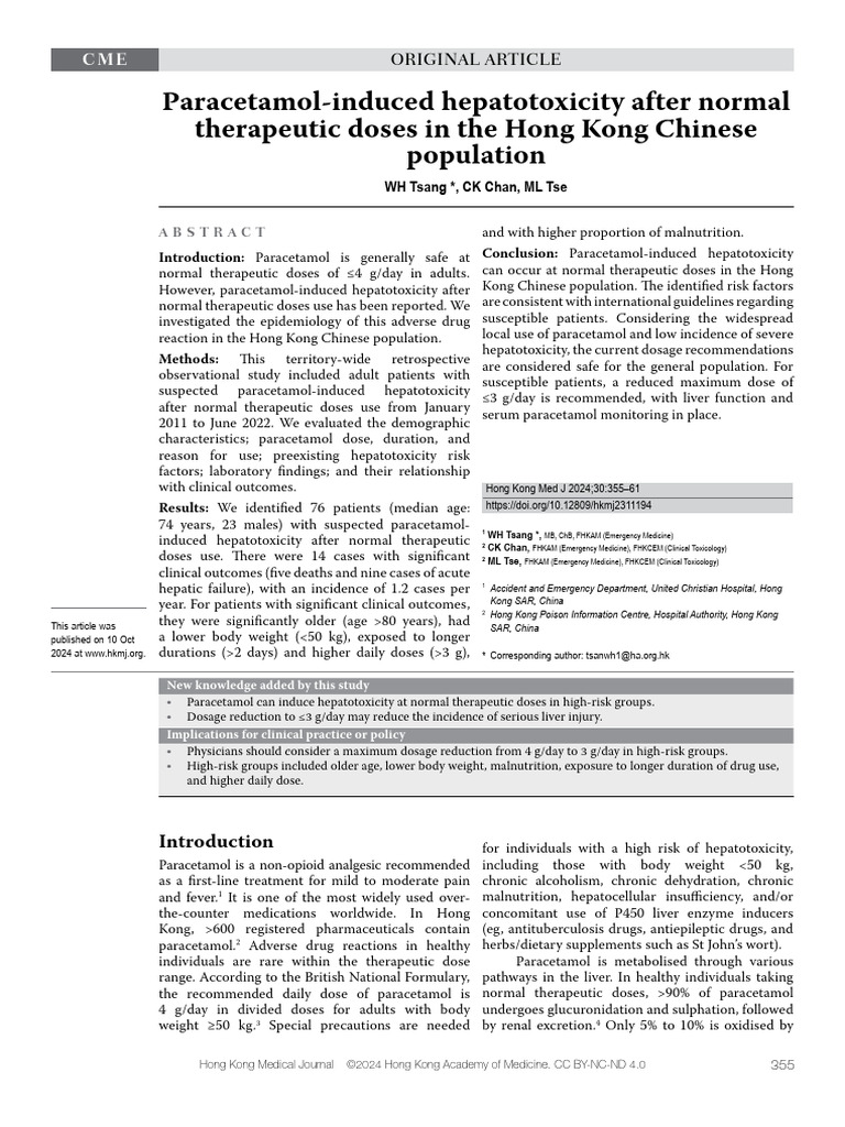 Paracetamol Hepatotoxicity in Hong Kong | PDF | Dose (Biochemistry ...