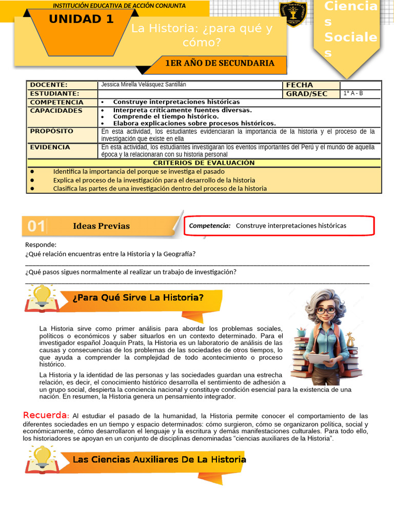 Ficha de Actividad CCSS 1° - Semana 2 | PDF | Historiador | Geografía