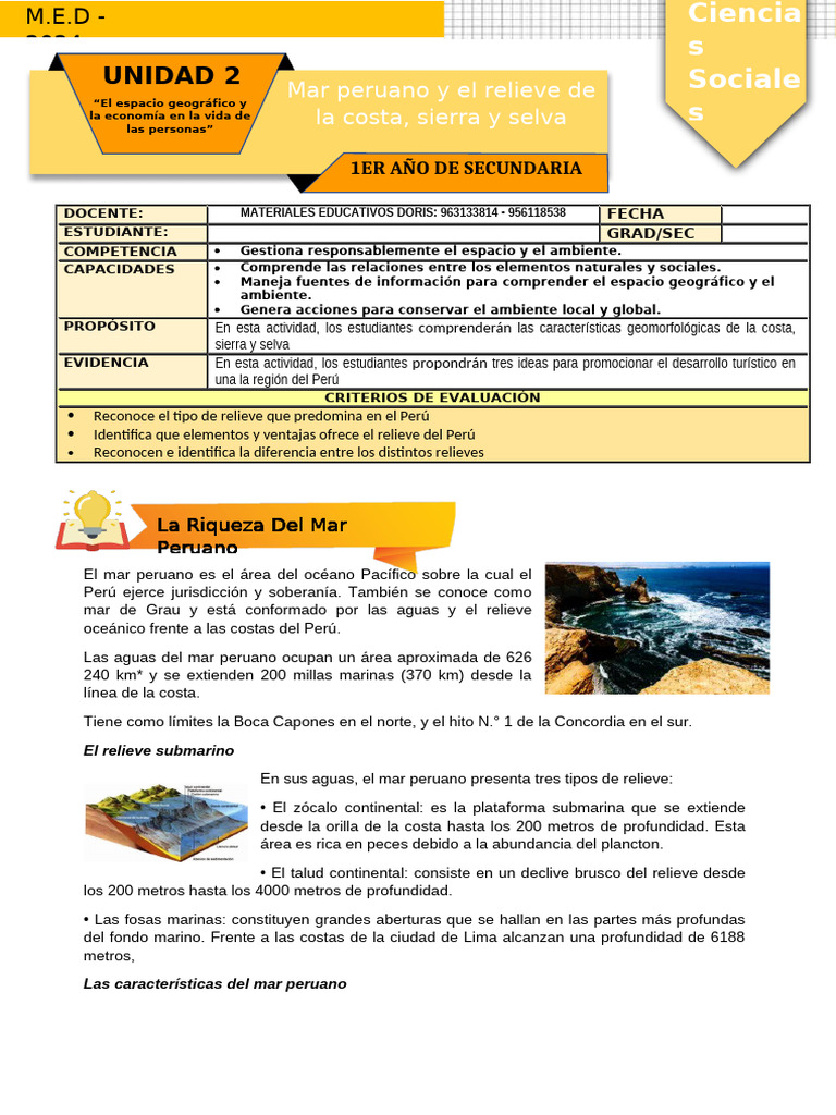Ficha de Actividad CCSS 1° - Semana 2 | PDF | Andes | Perú