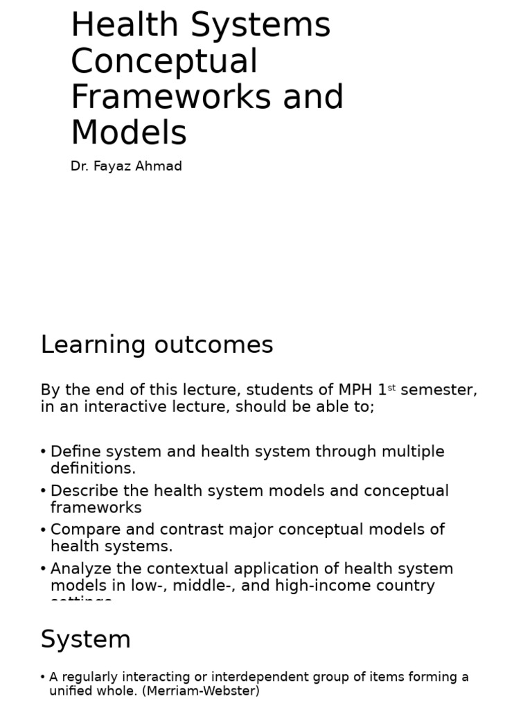 Health System Models and Frameworks Overview | PDF | System | Health Care