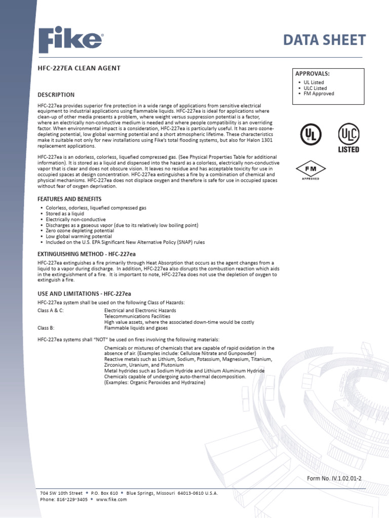 HFC-227EA Fire Suppression Overview | PDF | Chemistry | Gases
