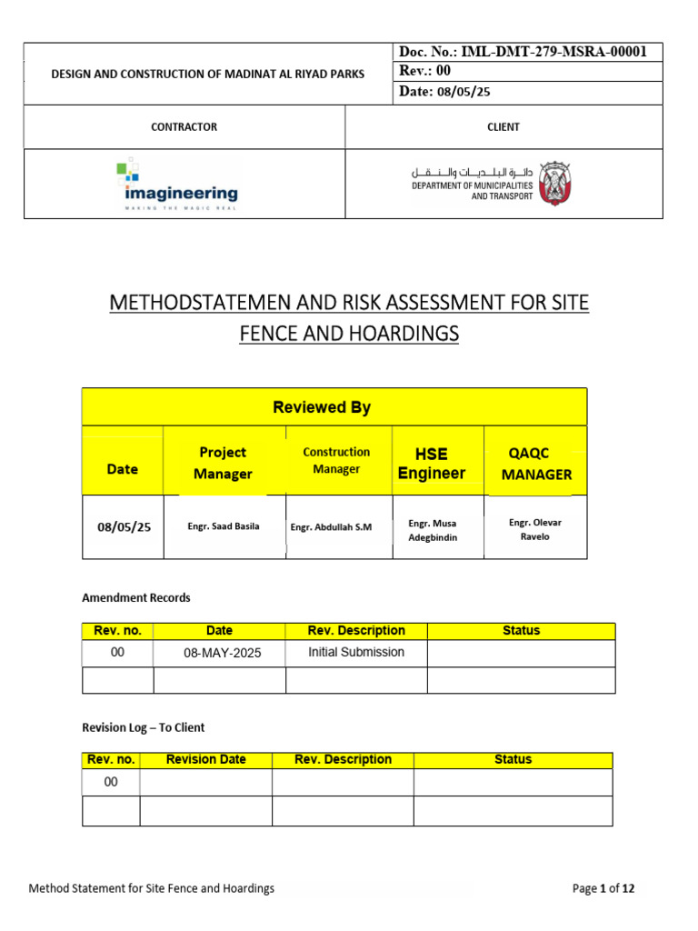 Site Fence Installation Method Statement | PDF | Concrete | Emergency