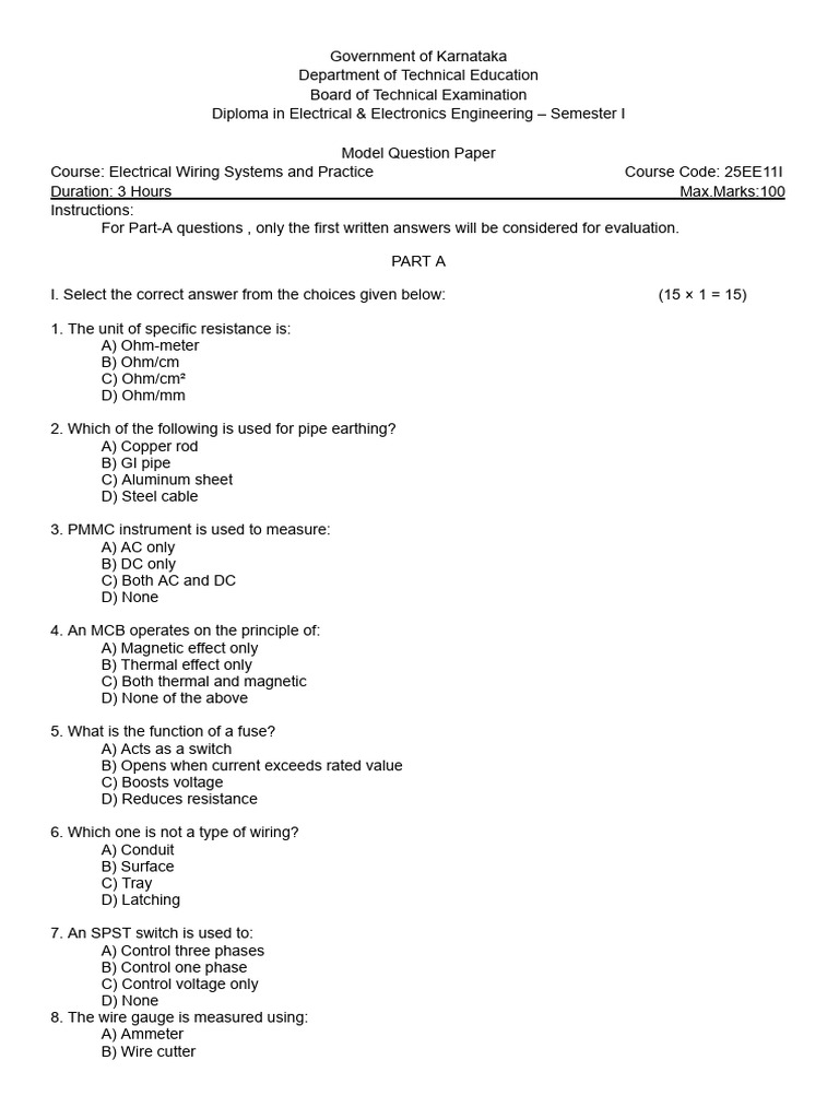 C 25 1 Year Model Question Paper SEE Theory | PDF | Inductance | Capacitor