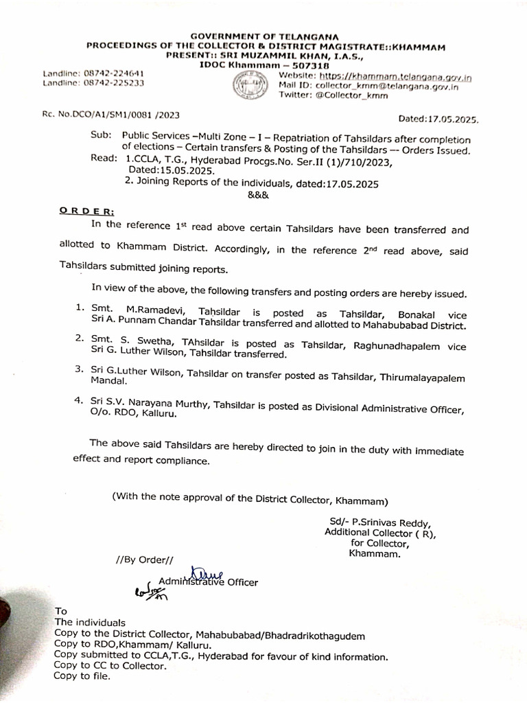 Tahsildar Posting Orders | PDF