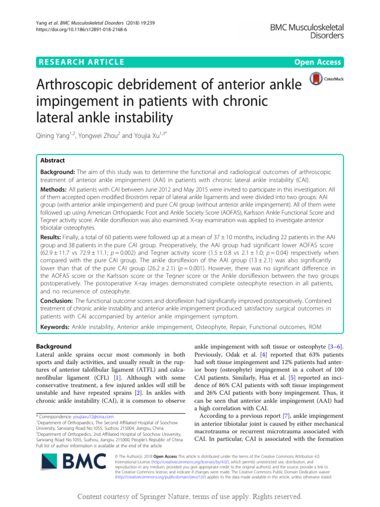 Arthroscopic Debridement of Anterior Ankle Impinge | PDF | Ankle ...