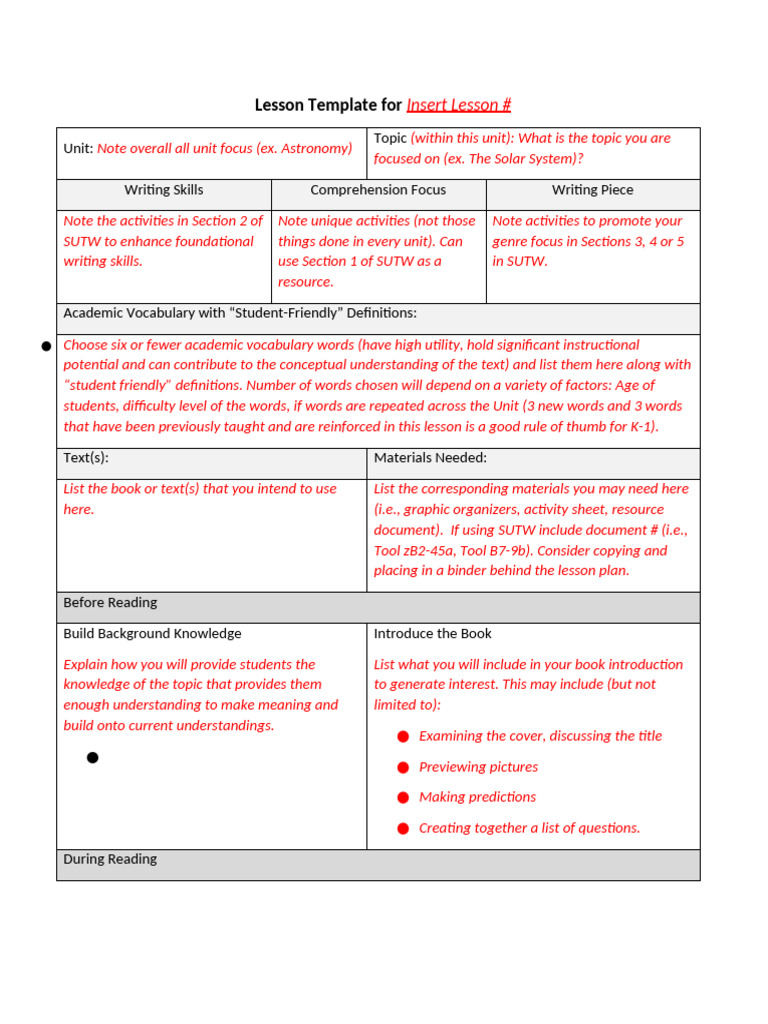 Lesson Plan Template for Writing Skills | PDF | Reading Comprehension ...