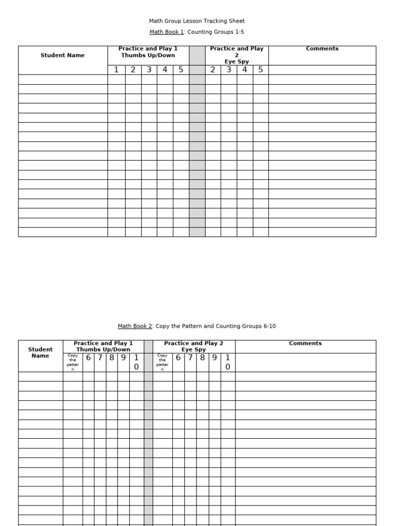 Math Lesson Tracking Sheet Template | PDF