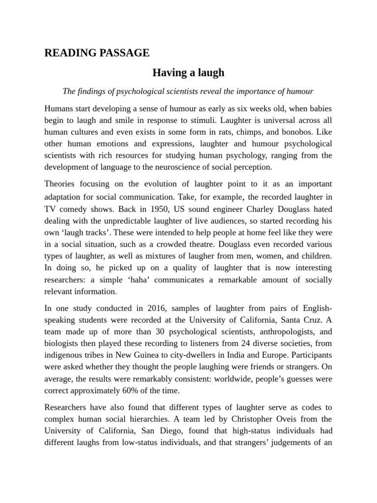 The Psychology of Laughter and Humor | PDF | Humour | Laughter