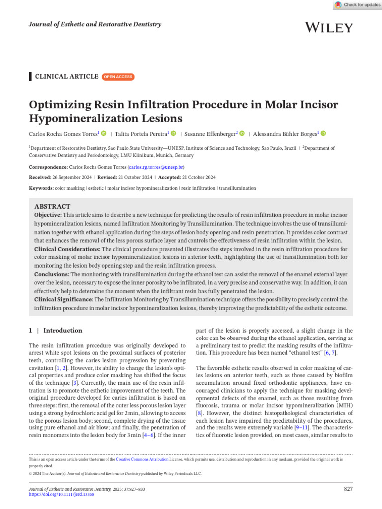 J Esthet Restor Dent - 2024 - Torres - Optimizing Resin Infiltration ...