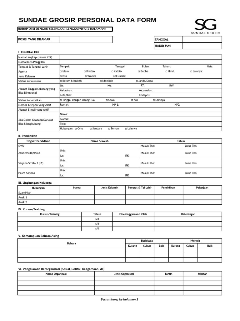 Personal Data Form SUNDAE | PDF