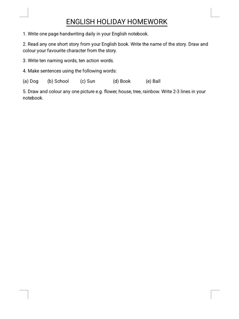 English Holiday Homework | PDF