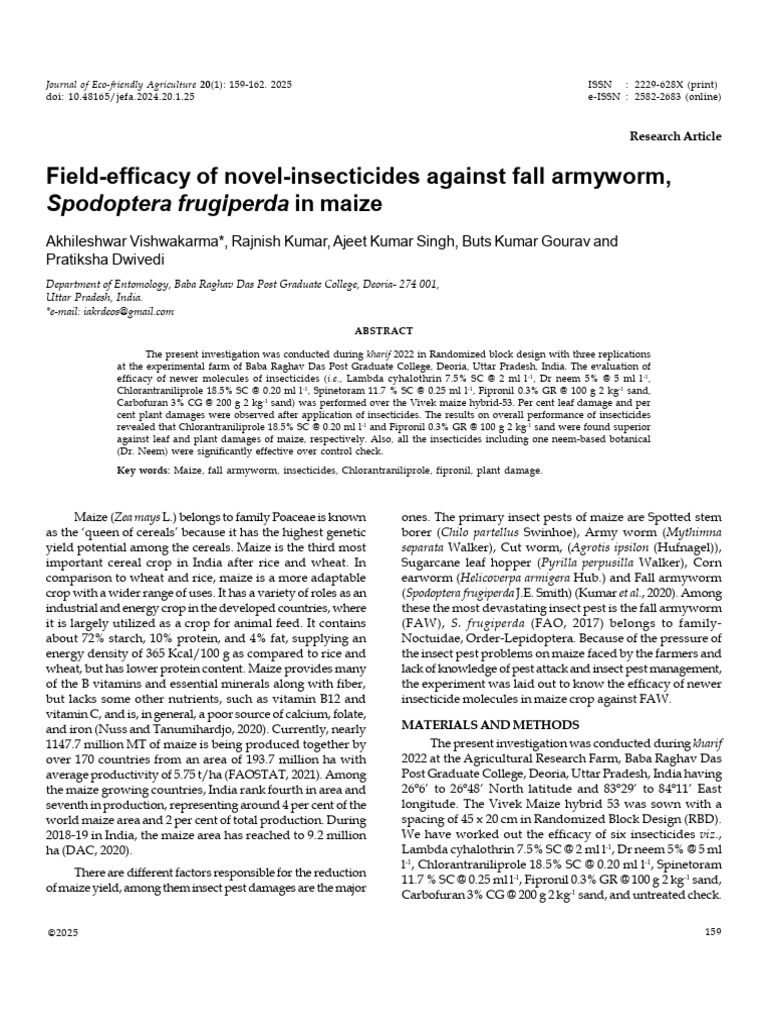 Efficacy of Insecticides on Fall Armyworm in Maize | PDF | Cereals | Wheat