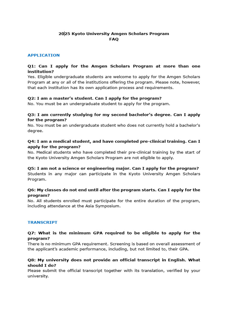 2025 Amgen Scholars Program FAQ | PDF