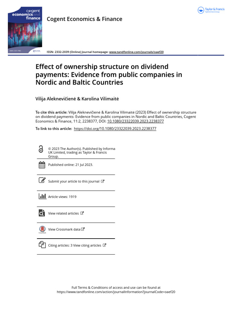 Effect of Ownership Structure On Dividend Payments Evidence From Public ...