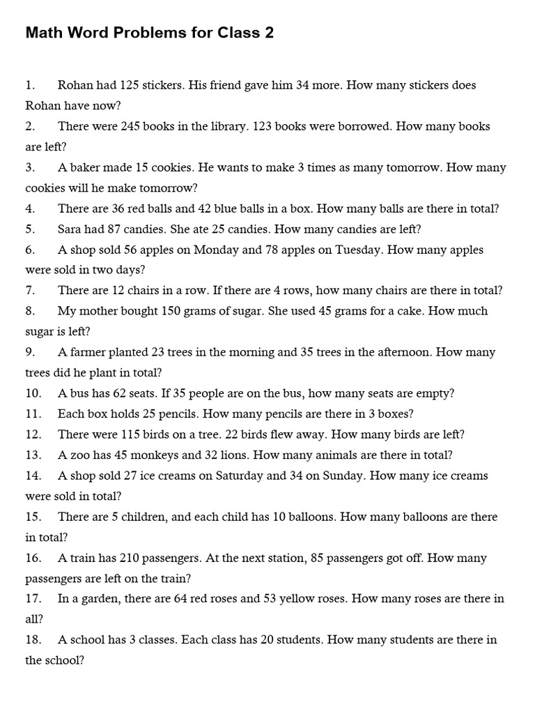 Class 2 Math Word Problems | PDF