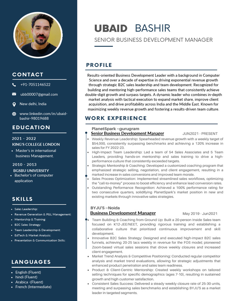 Ubaid Bashir: Business Development Leader | PDF | Mentorship | Sales