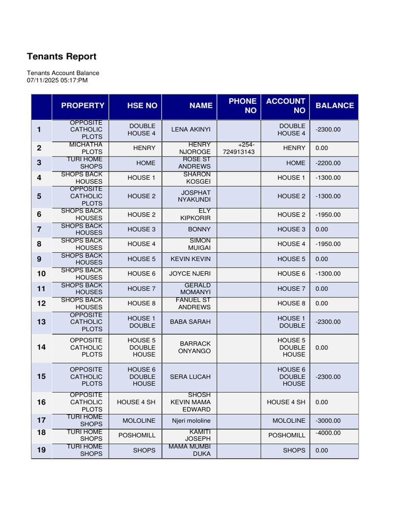 Tenant Account Balances Report 2025 | PDF