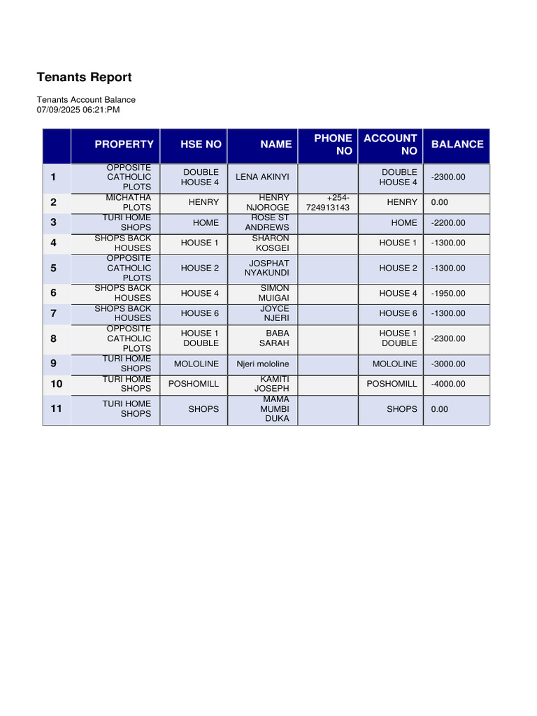 Tenant Account Balances Report 2025 | PDF