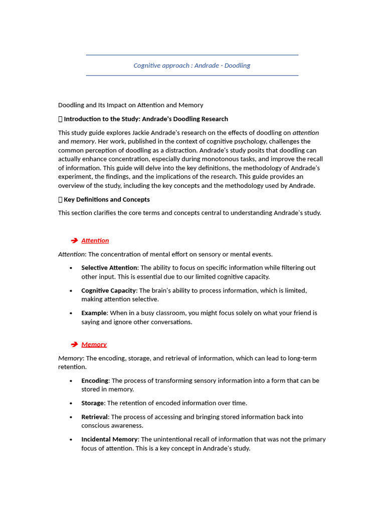 Cognitive Approach Andrade Doodling Pdf Attention Memory