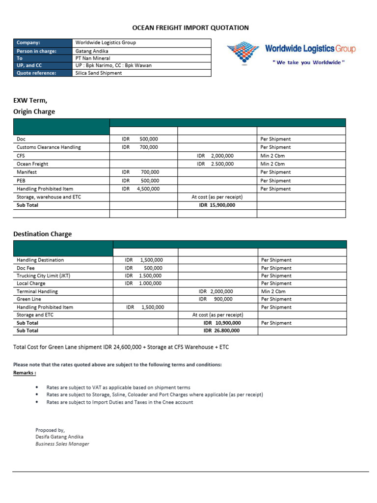 Ocean Freight Import Quotation IDR 26.8M | PDF | Freight Transport | Cargo